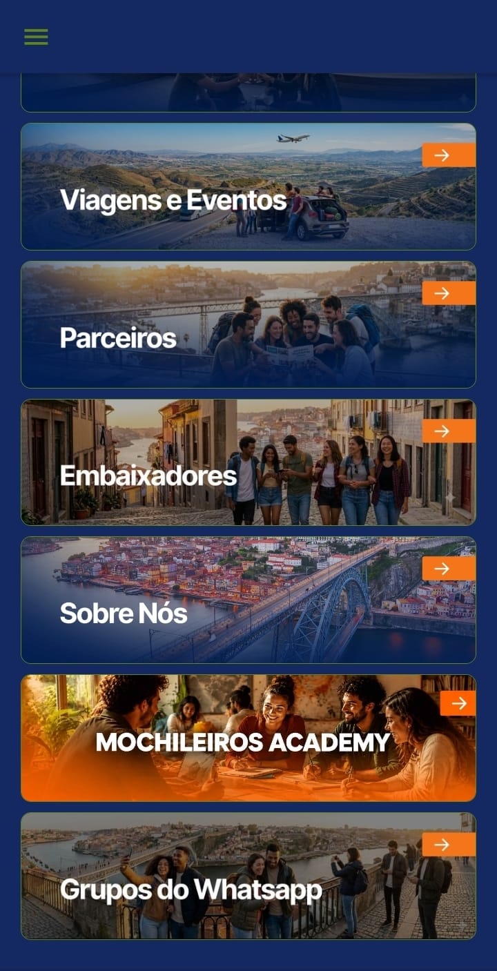 App Mochileiros Porto — categorias